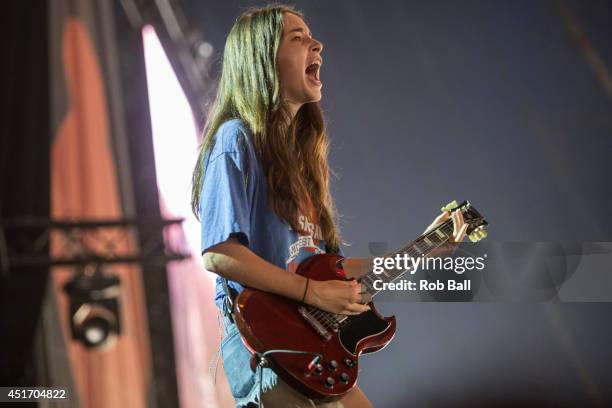 Alana Haim from Haim performs at the Roskilde Festival 2014 on July 4, 2014 in Roskilde, Denmark.