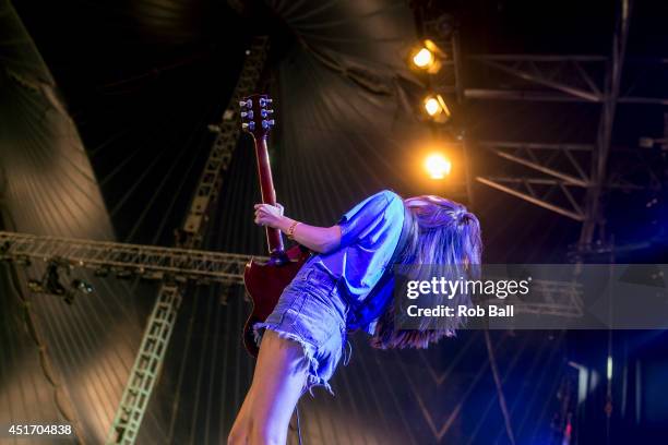 Alana Haim from Haim performs at the Roskilde Festival 2014 on July 4, 2014 in Roskilde, Denmark.