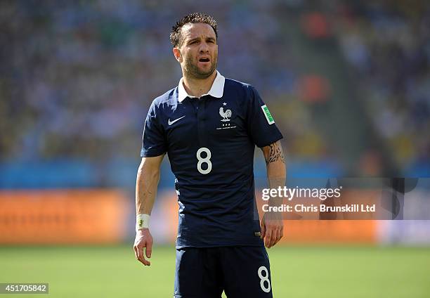 Mathieu Valbuena of France looks on during the 2014 FIFA World Cup Brazil Quarter Final match between France and Germany at Maracana Stadium on July...