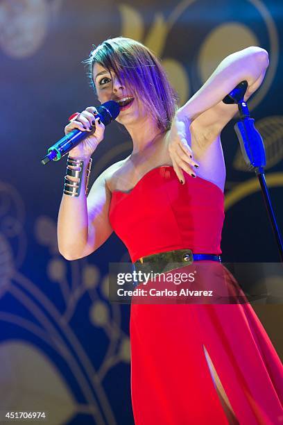 Spanish singer Chenoa performs on stage during the Shangay Pride concert at the Vicente Calderon stadium on July 4, 2014 in Madrid, Spain.