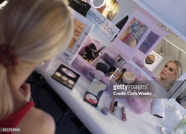 Nikki Ziering with hair by Prive arts during Smashbox LA Fashion Week Spring 2004 - Susan Holmes Backstage at Smashbox in Culver City, California,...