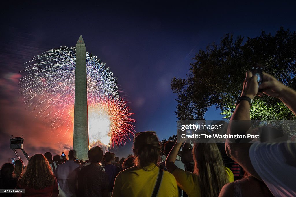 The annual Independence Day fireworks display at the Washington Monument in Washington, DC.