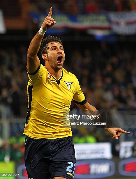 Lorik Cana of SS Lazio celebrates his goal to make it 1-1 during the Serie A match between UC Sampdoria and SS Lazio at Stadio Luigi Ferraris on...