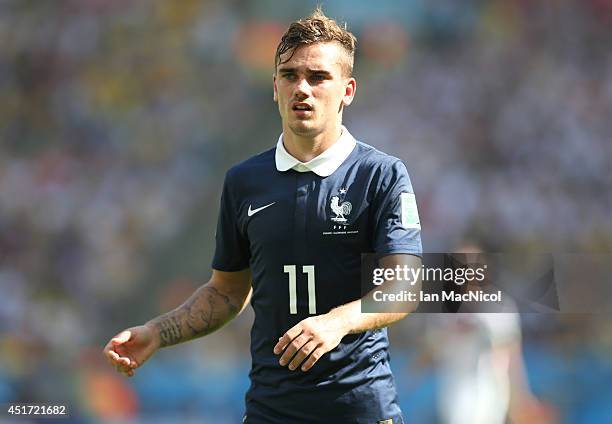 Antoine Griezmann of France looks on during the 2014 FIFA World Cup Brazil Quarter Final match between France and Germany at The Maracana on July 04,...