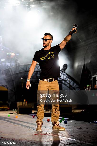 The austrian hip-hop-group trackshittaz performs at the World Bodypainting Festival 2014 on July 4, 2014 in Poertschach am Woerthersee, Austria.