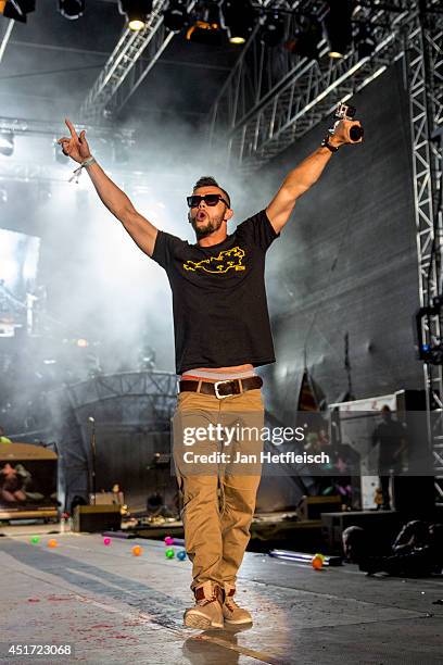 The austrian hip-hop-group trackshittaz performs at the World Bodypainting Festival 2014 on July 4, 2014 in Poertschach am Woerthersee, Austria.