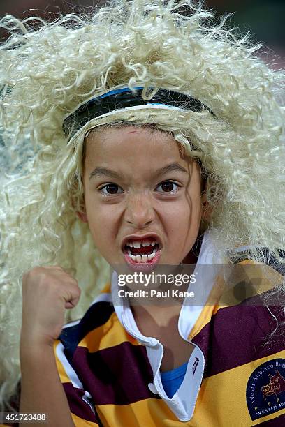 Young fan shows his support during the round 18 Super Rugby match between the Western Force and the Queensland Reds at nib Stadium on July 5, 2014 in...