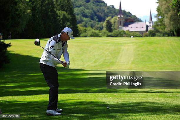 Gary Wolstenholme of England in action during the second round of the Bad Ragaz PGA Seniors Open played at Golf Club Bad Ragaz on July 5, 2014 in Bad...