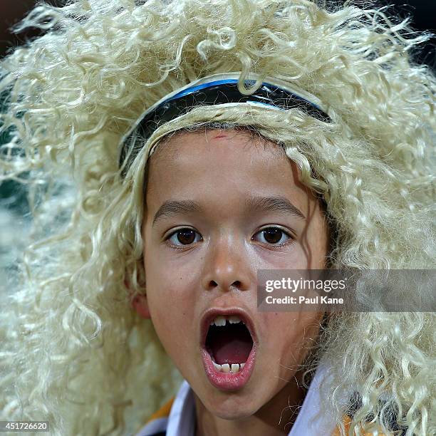 Young fan shows his support during the round 18 Super Rugby match between the Western Force and the Queensland Reds at nib Stadium on July 5, 2014 in...