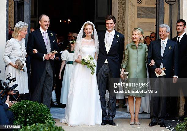 From left Princess Astrid and Prince Lorenz of Belgium, Prince Amedeo of Belgium and Princess Elisabetta Maria Rosboch von Wolkenstein, Lilia and...