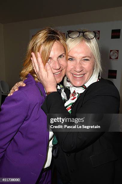 Virginie Couperie-Eiffel and Catherine Tabouis attend the Paris Eiffel Jumping presented by Gucci at Champ-de-Mars on July 5, 2014 in Paris, France.