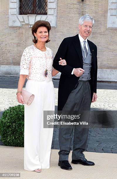 Princess Margaretha of Liechtenstein and Prince Nikolaus of Liechtenstein arrive at Wedding of Prince Amedeo of Belgium and Elisabetta Maria Rosboch...