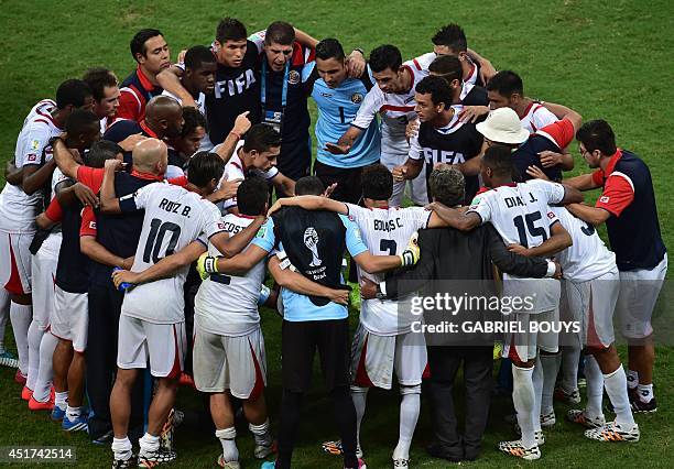 Costa Rica players gather prior to the penalty shout out during a quarter-final football match between Netherlands and Costa Rica at the Fonte Nova...