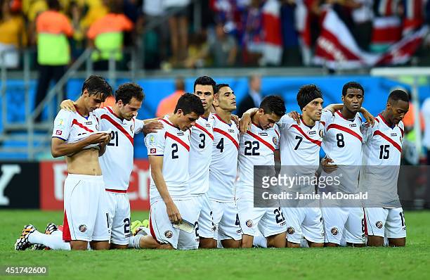 Costa Rica line up for a penalty shootout during the 2014 FIFA World Cup Brazil Quarter Final match between the Netherlands and Costa Rica at Arena...