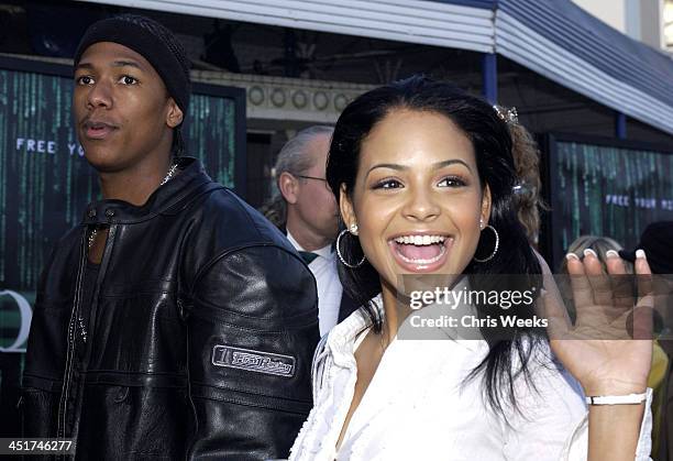 Nick Cannon & Christina Milian during The Matrix Reloaded Premiere at Mann Village Theater in Westwood, California, United States.