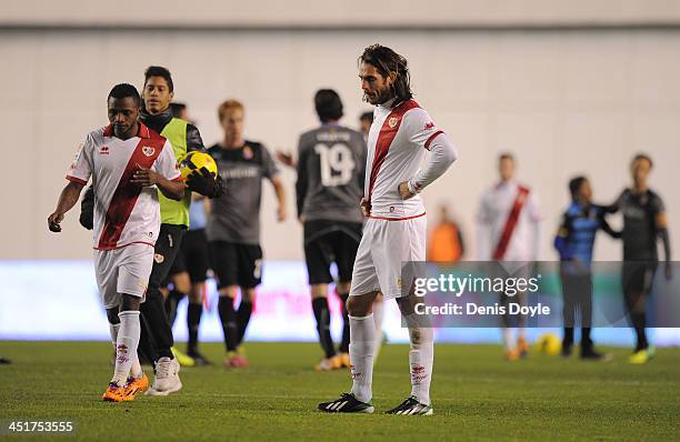 Joaquin Larrivey of Rayo Vallecano de Madrid reacts after his team lost 4-1 against RCD Espanyol during the La Liga match between Rayo Vallecano de...