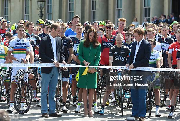 Catherine, Duchess of Cambridge, Prince William, Duke of Cambridge and Prince Harry attend the official start of the Tour de France at Harewood House...