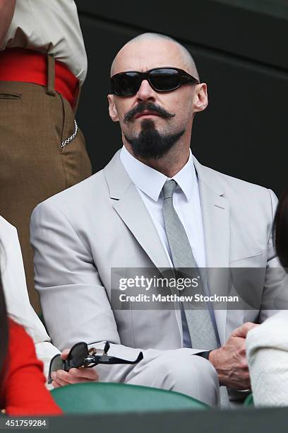 Hugh Jackman in the Royal Box on Centre Court before the Gentlemen's Singles Final match between Roger Federer of Switzerland and Novak Djokovic of...