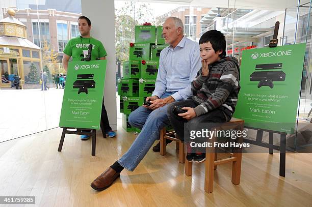 Microsoft retail store and former Utah Jazz basketball player Mark Eaton host the Xbox One Sports Star Challenge event at City Creek Center on...