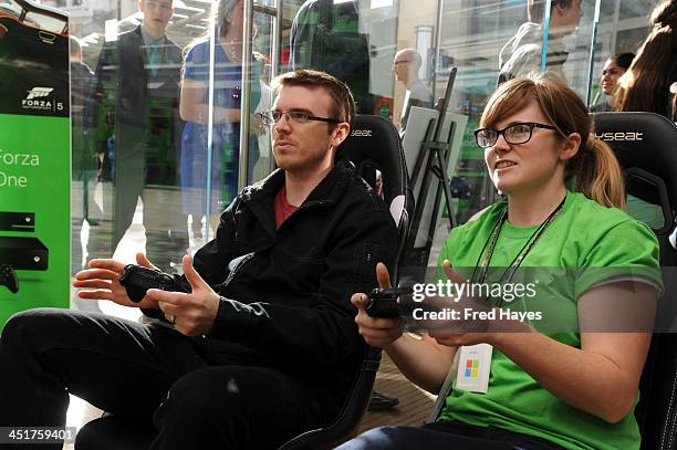 General view of the atmosphere at Microsoft retail store and former Utah Jazz basketball player Mark Eaton host the Xbox One Sports Star Challenge...