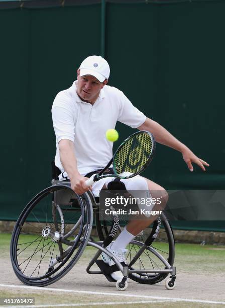 Maikel Scheffers of Netherlands during his Gentlemen's Wheelchair Doubles Final match with Ronald Vink against Stephane Houdet of France and Shingo...