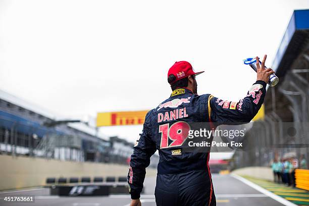 Daniel Ricciardo of Australia and Scuderia Toro Rosso prepares to drive in his final race before joining Infiniti Red Bull Racing next season at the...