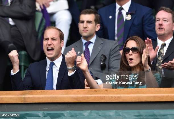 Catherine, Duchess of Cambridge and Prince William, Duke of Cambridge attend the mens singles final between Novak Djokovic and Roger Federer on...