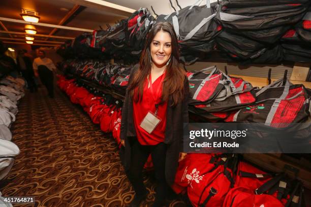 Kree Harrison poses in a train car full of gifts at the 71st annual Santa Train Run on November 23, 2013 in Kingsport, Tennessee.