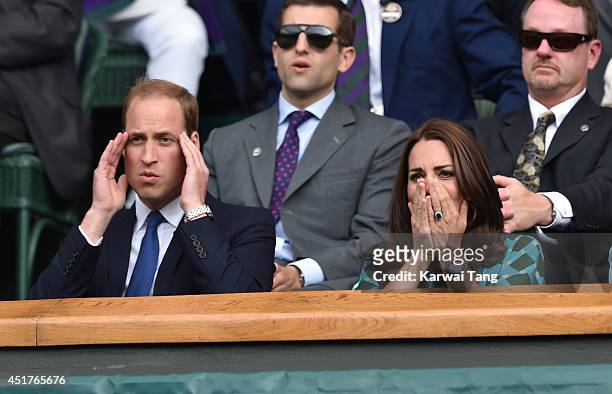 Catherine, Duchess of Cambridge and Prince William, Duke of Cambridge attend the mens singles final between Novak Djokovic and Roger Federer on...