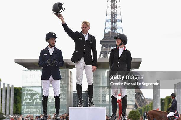 Winners of the 'Gucci Gold Cup Paris Eiffel Jumping Table A against the clock with jump-off ' Maikel van der Vleuten , Marcus Ehning and Reed Kessler...