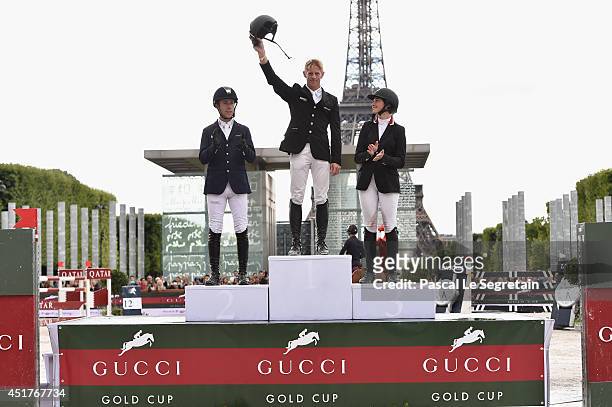 Winners of the 'Gucci Gold Cup Paris Eiffel Jumping Table A against the clock with jump-off ' Maikel van der Vleuten , Marcus Ehning and Reed Kessler...