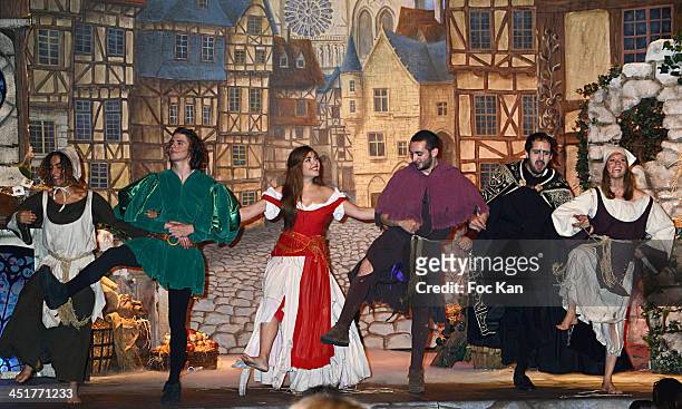 Comedian, Thomas Soliveres , Nassima Benchicou , Augustin de Monts , William Lebghil and another comedian perform during 'Le Bossu de Notre Dame'...