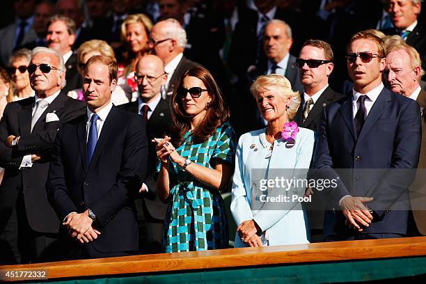 Prince William Duke of Cambridge and Catherine, Duchess of Cambridge and Sir Chris Hoy in the Royal Box on Centre Court before the Gentlemen's...