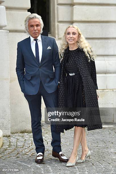 Giancarlo Giammetti and Franca Sozzani arrive at the Versace show as part of Paris Fashion Week - Haute Couture Fall/Winter 2014-2015 on July 6, 2014...