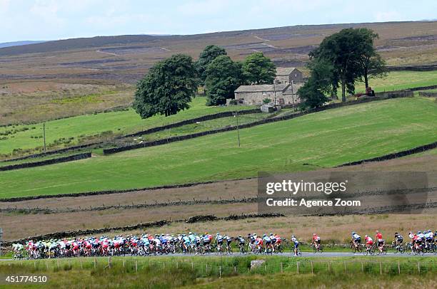 The peloton rides through the countryside during Stage 2 of the Tour de France on Sunday 06 July Sheffield, England.