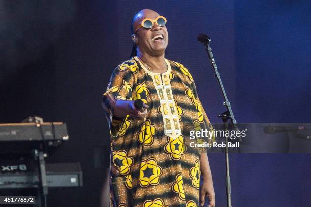 Stevie Wonder performs at the Roskilde Festival 2014 on July 6, 2014 in Roskilde, Denmark.
