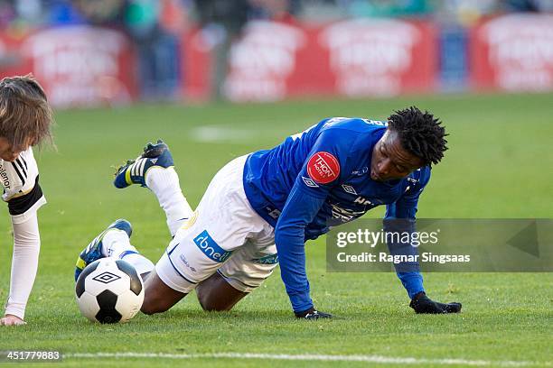 Emmanuel Ekpo of Molde FK in action during the Norwegian Cup Final match between Molde FK and Rosenborg BK at Ullevaal Stadion on November 24, 2013...