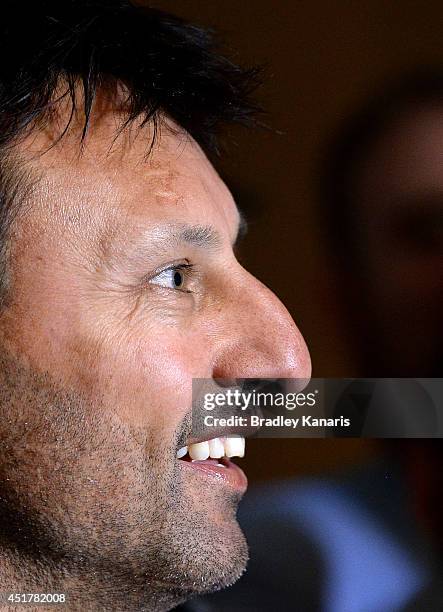 Blues State of Origin coach Laurie Daley speaks to the media during a press conference at the Sofitel Hotel on July 7, 2014 in Brisbane, Australia.