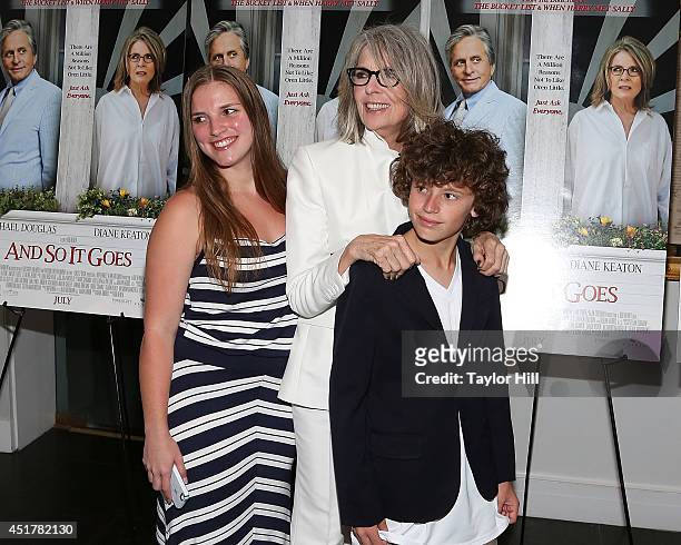 Dexter Keaton, Diane Keaton, and Duke Keaton attend the "And So It Goes" premiere at Easthampton Guild Hall on July 6, 2014 in East Hampton, New York.