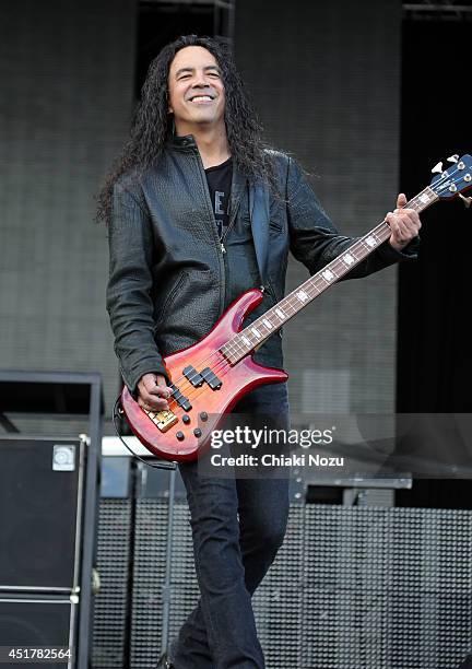 Mike Inez of Alice In Chains performs at Day 3 of the Sonisphere Festival at Knebworth Park on July 6, 2014 in Knebworth, England.