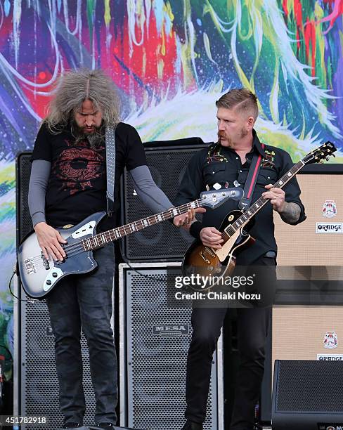 Troy Sanders and Bill Kellier of Mastodon perform at Day 3 of the Sonisphere Festival at Knebworth Park on July 6, 2014 in Knebworth, England.