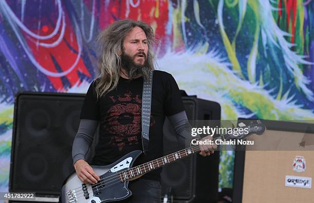 Troy Sanders of Mastodon performs at Day 3 of the Sonisphere Festival at Knebworth Park on July 6, 2014 in Knebworth, England.