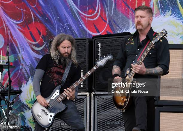 Troy Sanders and Bill Kelliher of Mastodon perform at Day 3 of the Sonisphere Festival at Knebworth Park on July 6, 2014 in Knebworth, England.