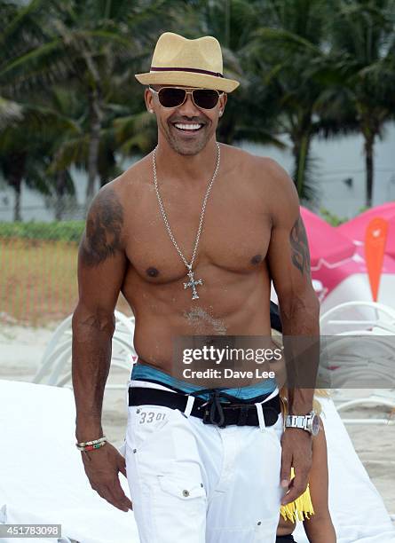 Shemar Moore is seen partying on the beach on July 6, 2014 in Miami, Florida.