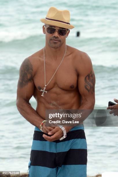 Shemar Moore is seen partying on the beach on July 6, 2014 in Miami, Florida.