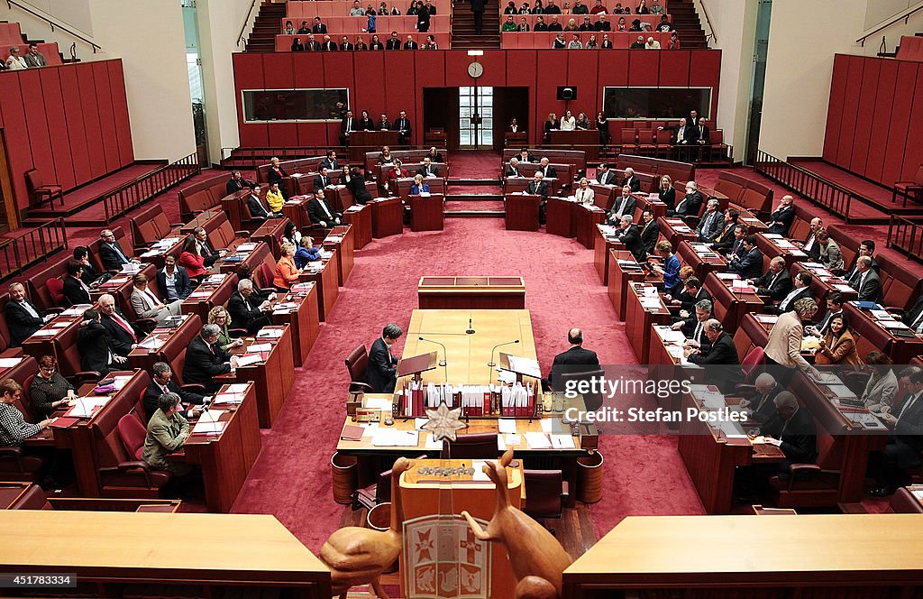 New Senate Sworn In At Parliament And Carbon Tax Key Item On Agenda