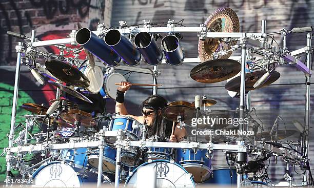 Mike Mangini of Dream Theater performs at Day 3 of the Sonisphere Festival at Knebworth Park on July 6, 2014 in Knebworth, England.