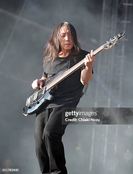 John Myung of Dream Theater performs at Day 3 of the Sonisphere Festival at Knebworth Park on July 6, 2014 in Knebworth, England.