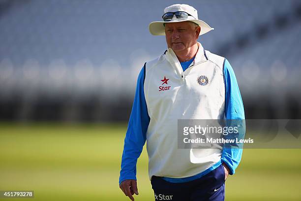 Duncan Fletcher, Coach of India looks on during a India nets session at Trent Bridge on July 7, 2014 in Nottingham, England.
