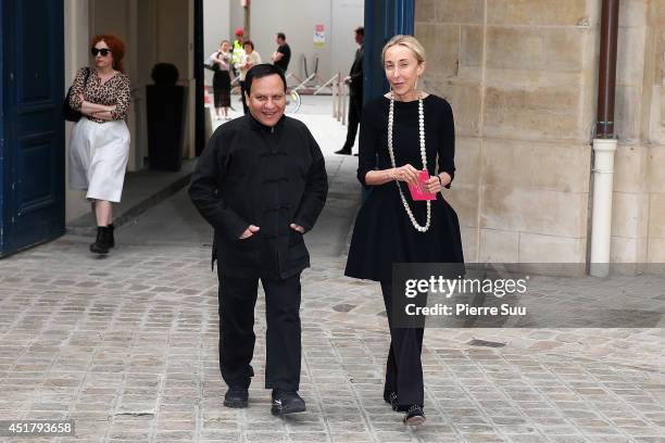 Azzedine Alaia and Carla Sozzani attend the Schiaparelli show as part of Paris Fashion Week - Haute Couture Fall/Winter 2014-2015> on July 7, 2014 in...